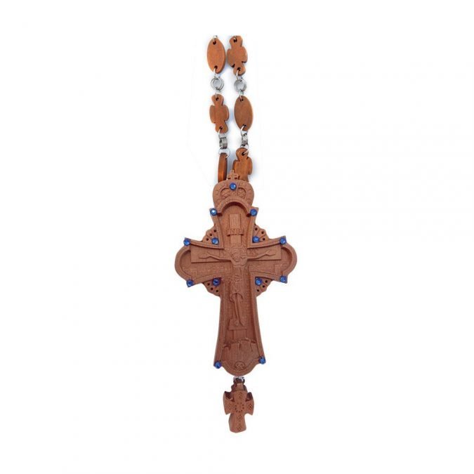 Pectoral Cross-Wood Blue Beads (11x6cm)