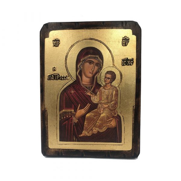 Λιθογραφία Παναγία Γιάτρισσα σε φυσικό ξύλο (18x13cm)