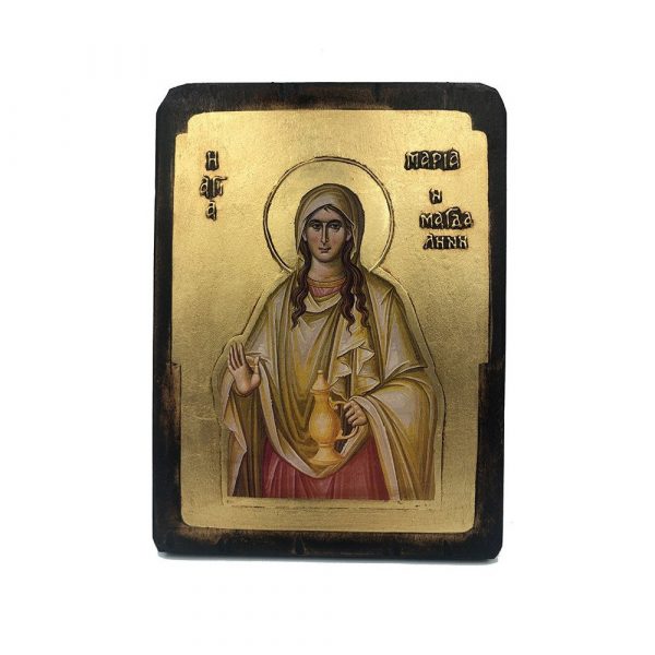 Λιθογραφία Αγία Μαρία Μαγδαληνή σε φυσικό ξύλο (18x13cm)