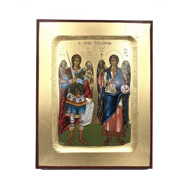 Αρχάγγελοι Μιχαήλ και Γαβριήλ – Ένσκαπτη Λιθογραφία (Ξύλο MDF – 19x15cm)