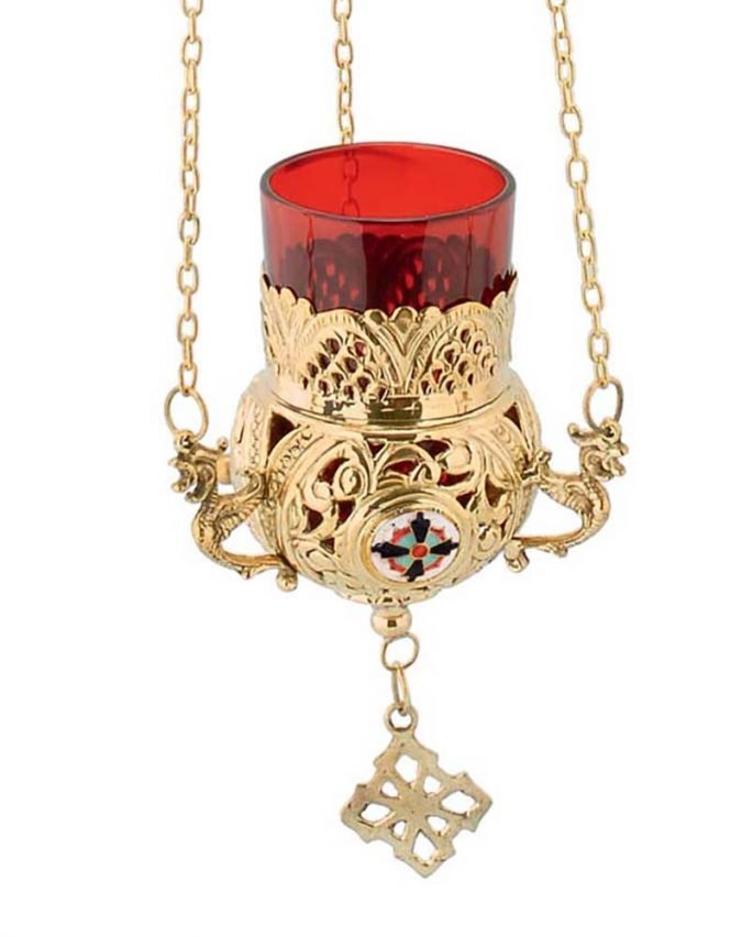 Hanging Vigil Lamp Bronze with Enamel