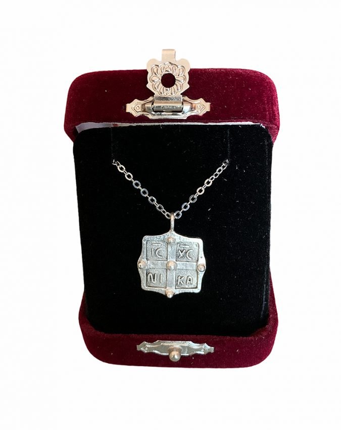 Neck Amulet Square ICXC NIKA Zamak Silver Plated 999°