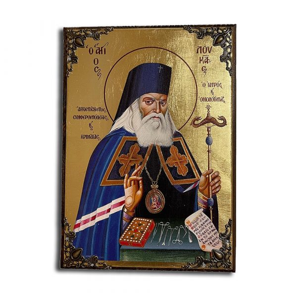 Άγιος Λουκάς ο Ιατρός – Μεταξοτυπία με γωνίες (Φυσικό Ξύλο – 21x15cm)